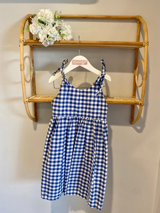 Little Girls Brodie Dress Navy Blue Gingham - Size 5