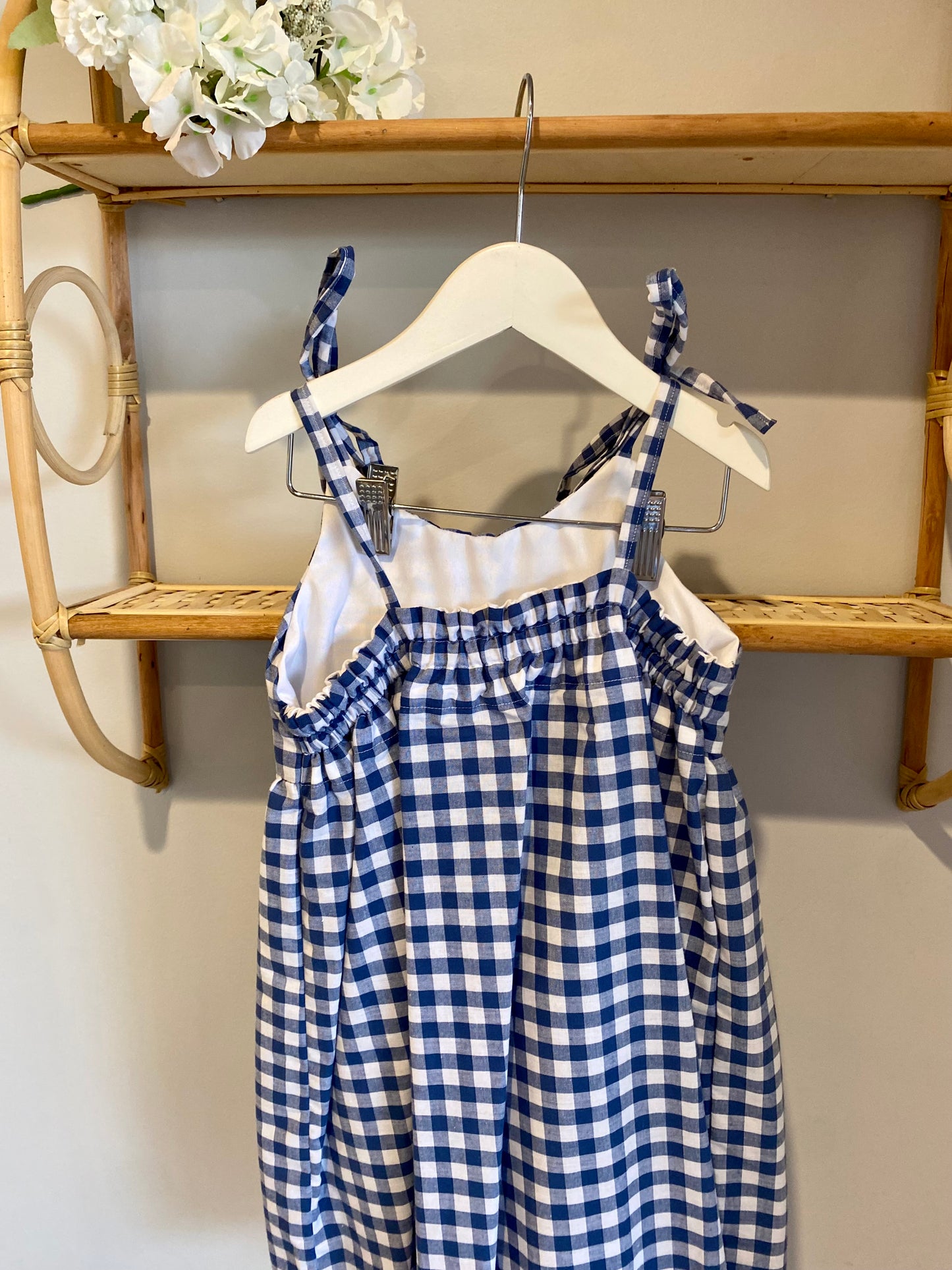 Little Girls Brodie Dress Navy Blue Gingham - Size 5