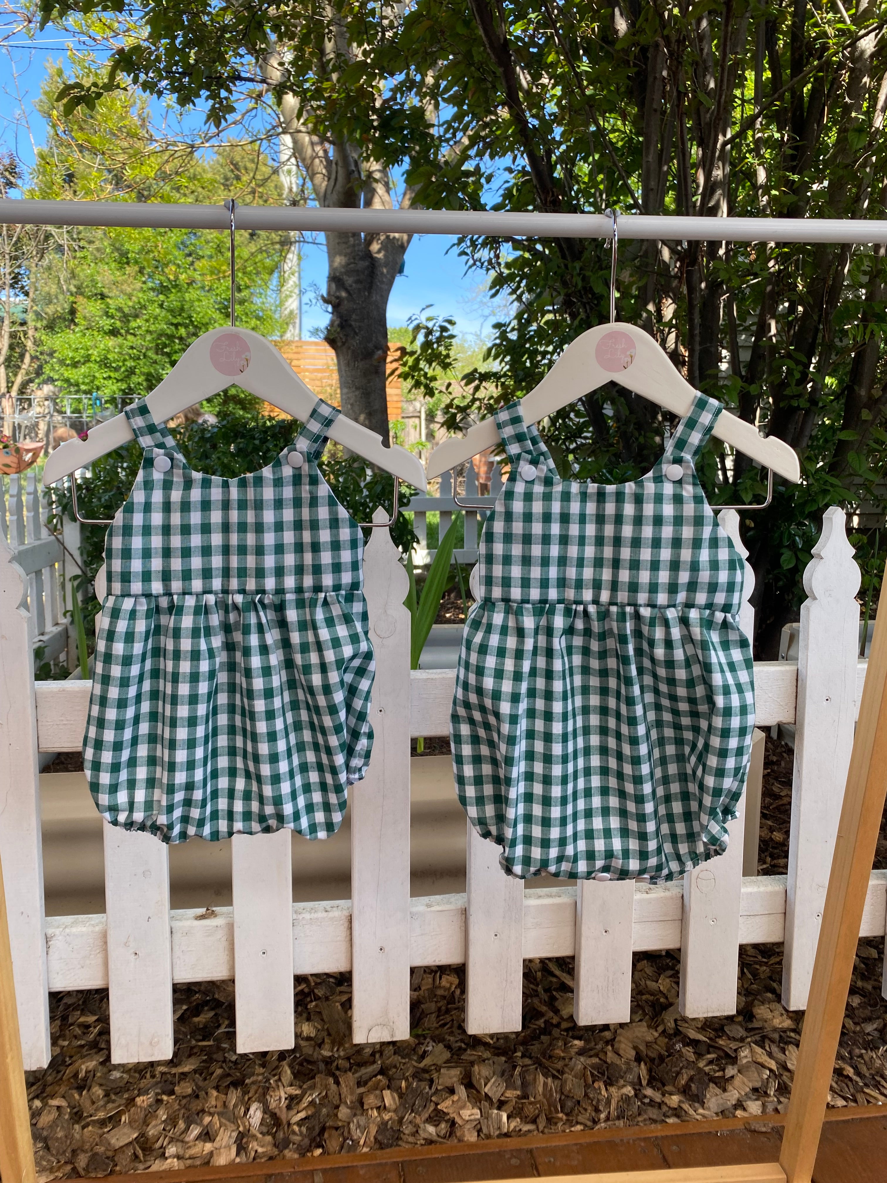 DOEN KIDS selling LEAF PLAYSUIT - ROSETTE GINGHAM