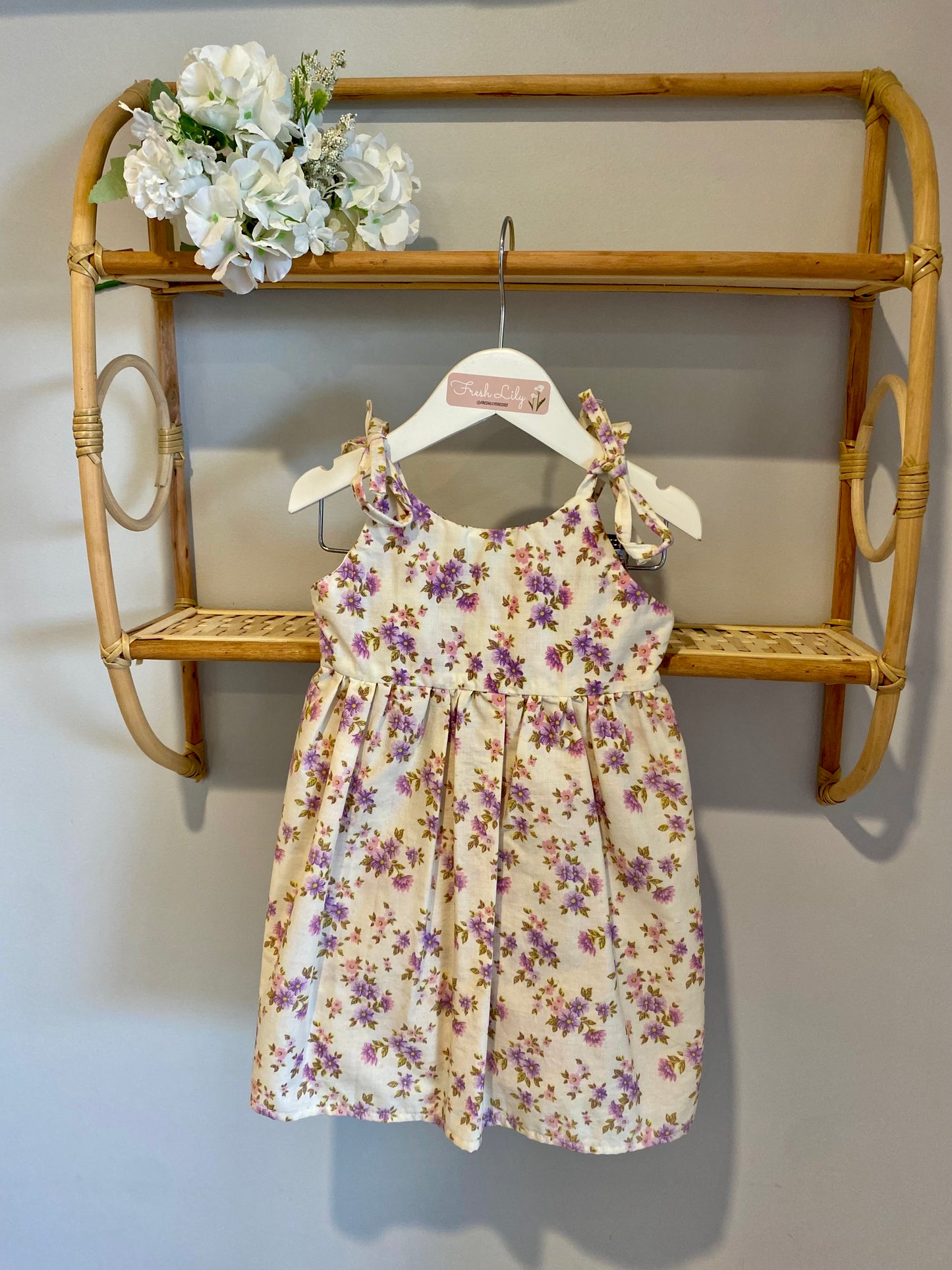 Little Girls Brodie Dress Cream With Flowers - Size 1