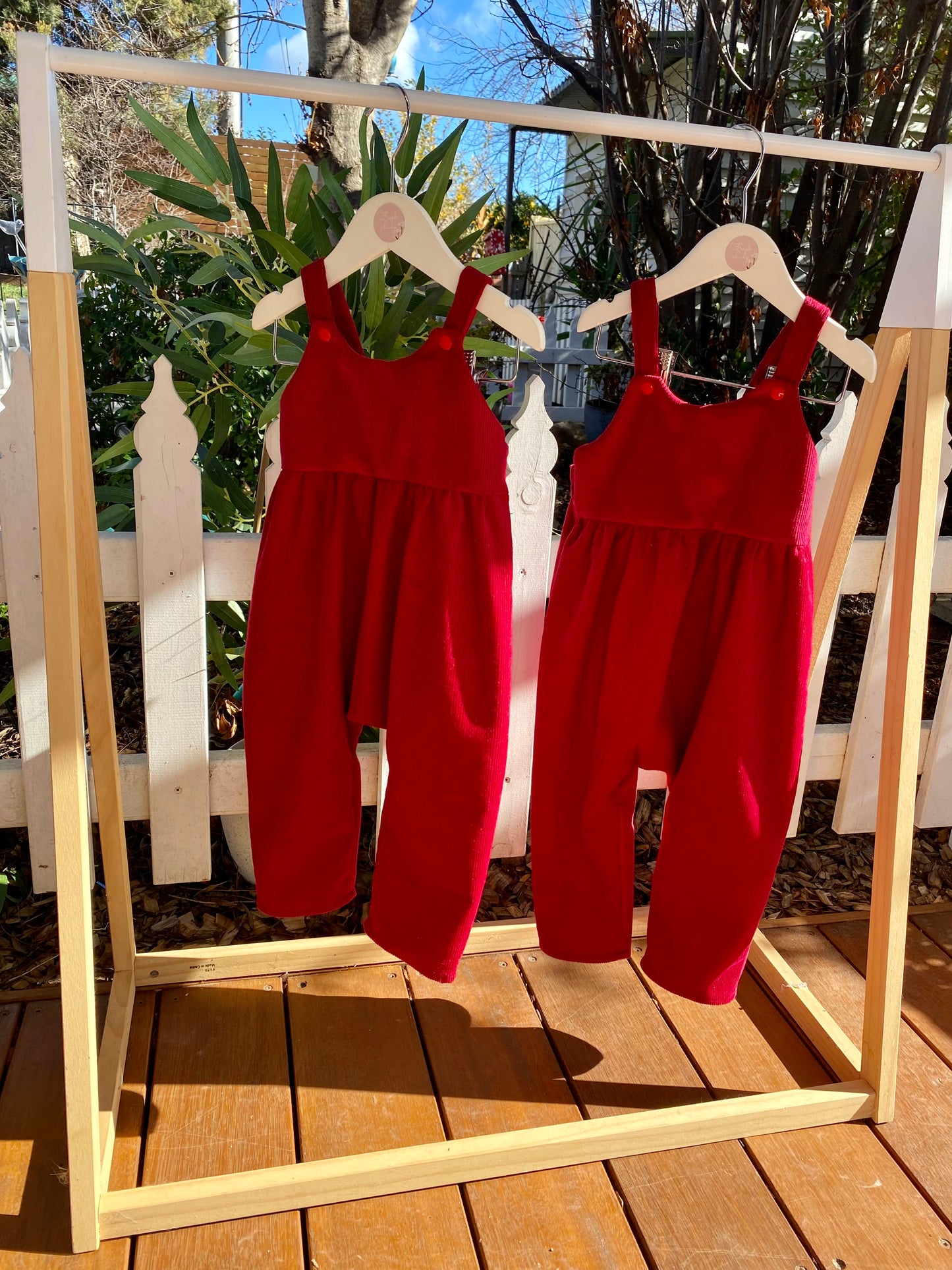 Corduroy Long Leg Romper - Red