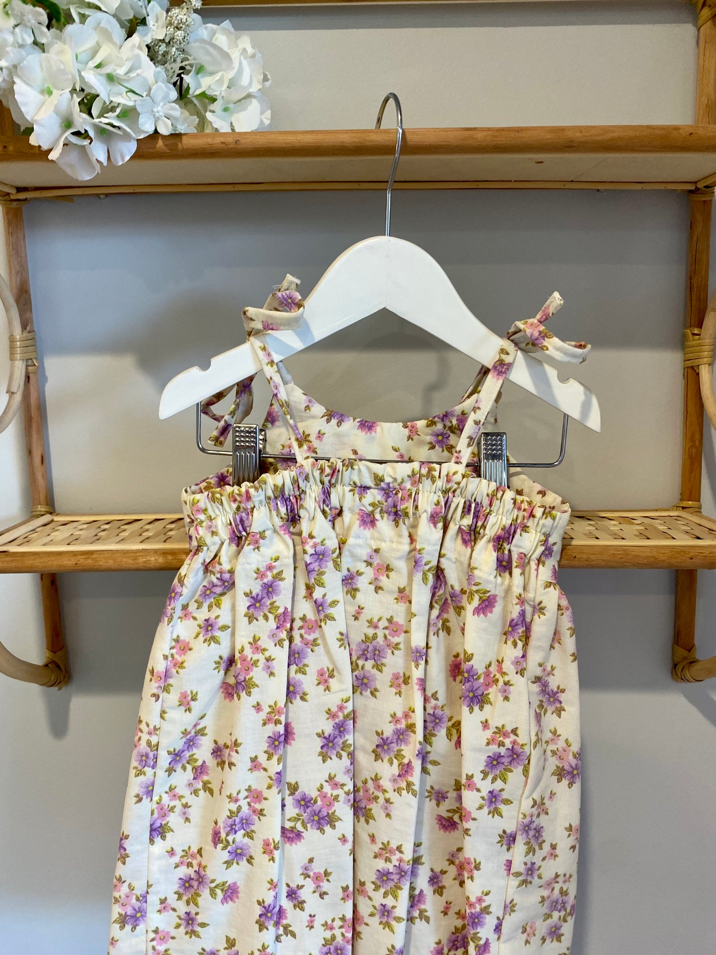 Little Girls Brodie Dress Cream With Flowers - Size 1