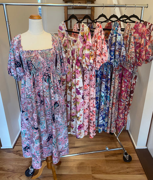 Shirred Midi Dress - Paisley