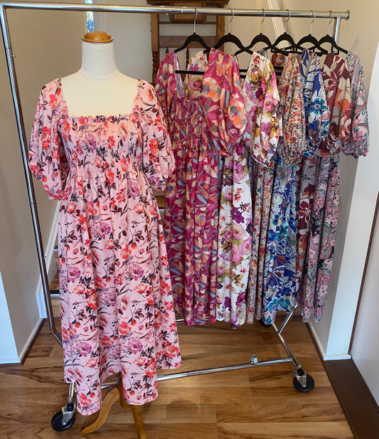 Shirred Midi Dress - Pink